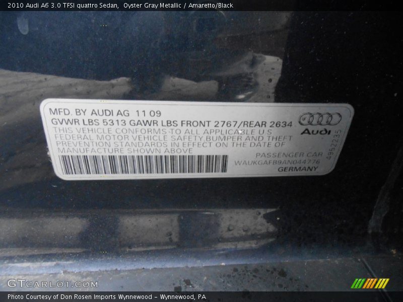 Oyster Gray Metallic / Amaretto/Black 2010 Audi A6 3.0 TFSI quattro Sedan