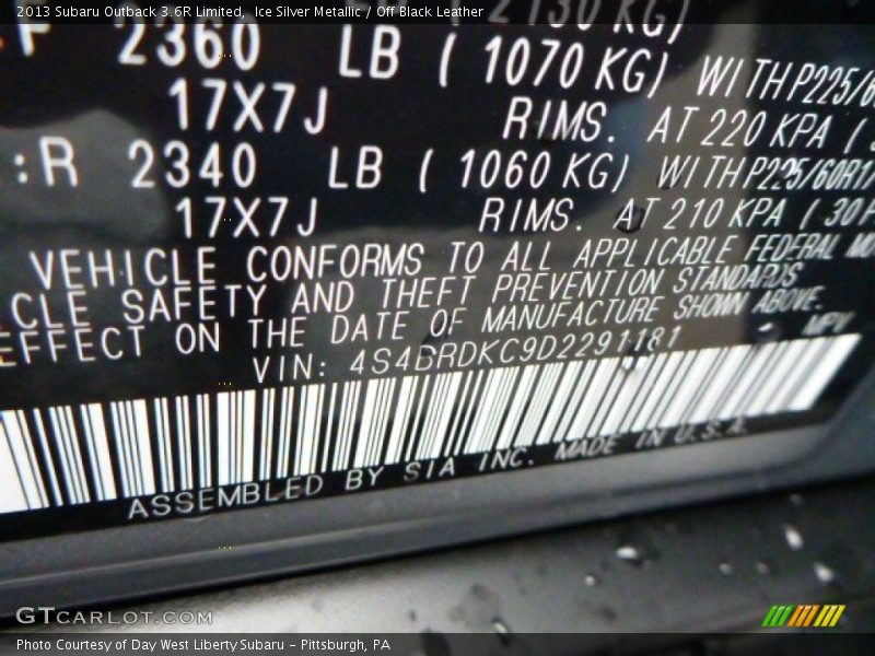 Ice Silver Metallic / Off Black Leather 2013 Subaru Outback 3.6R Limited