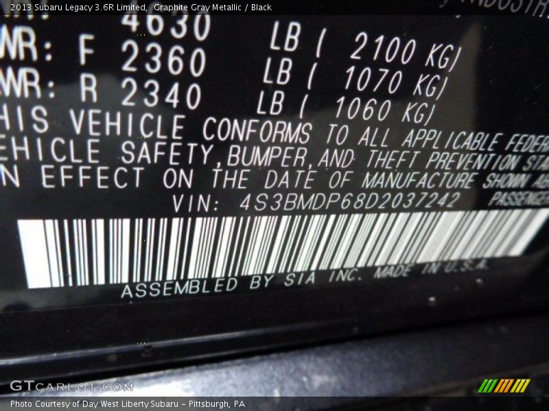Graphite Gray Metallic / Black 2013 Subaru Legacy 3.6R Limited