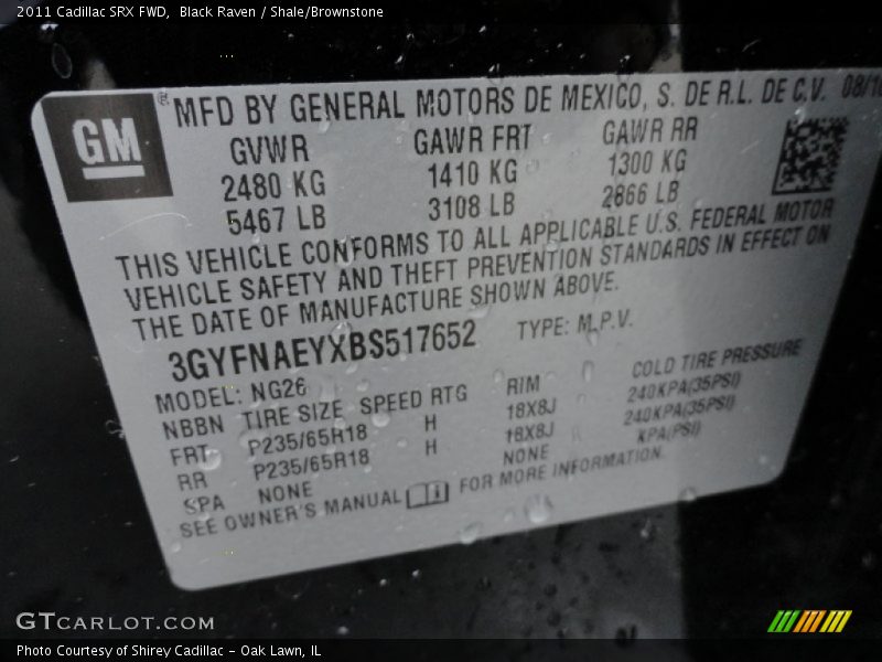 Black Raven / Shale/Brownstone 2011 Cadillac SRX FWD