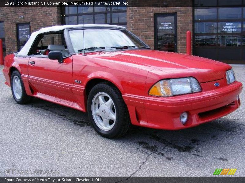 Medium Red / White/Scarlet Red 1991 Ford Mustang GT Convertible