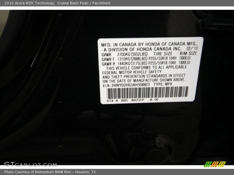 Crystal Black Pearl / Parchment 2010 Acura MDX Technology