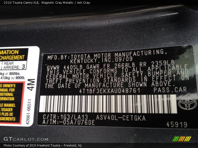 Magnetic Gray Metallic / Ash Gray 2010 Toyota Camry XLE