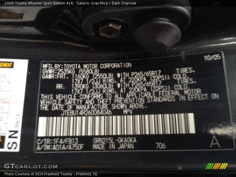 Galactic Gray Mica / Dark Charcoal 2006 Toyota 4Runner Sport Edition 4x4