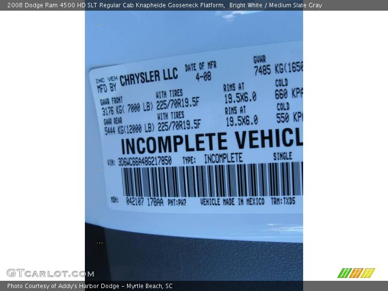 Bright White / Medium Slate Gray 2008 Dodge Ram 4500 HD SLT Regular Cab Knapheide Gooseneck Platform
