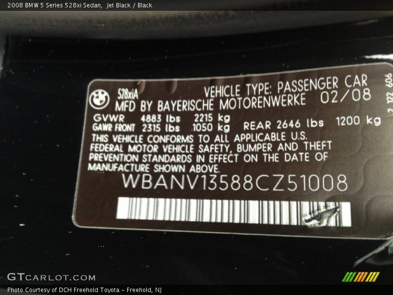 Jet Black / Black 2008 BMW 5 Series 528xi Sedan