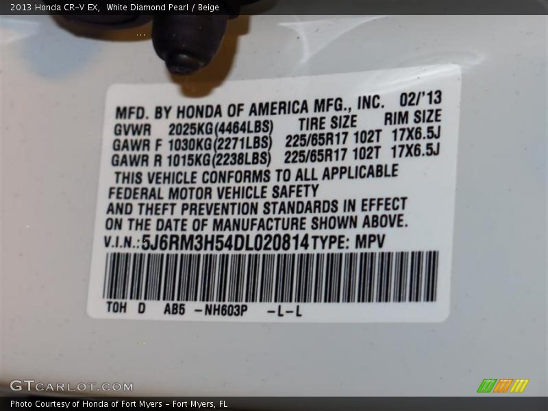 White Diamond Pearl / Beige 2013 Honda CR-V EX