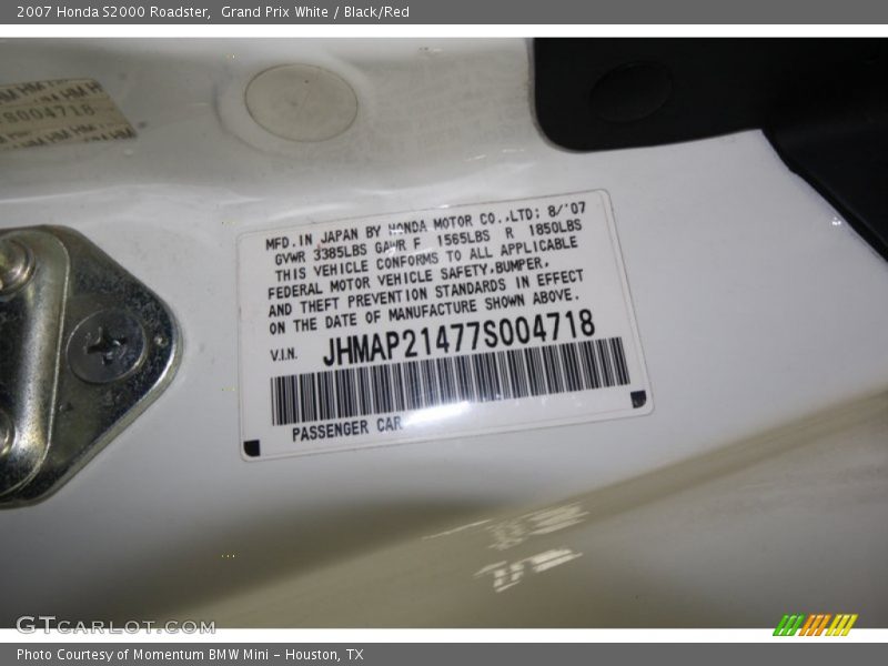 Grand Prix White / Black/Red 2007 Honda S2000 Roadster