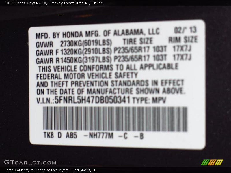 Smokey Topaz Metallic / Truffle 2013 Honda Odyssey EX