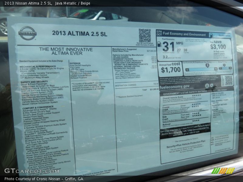 Java Metallic / Beige 2013 Nissan Altima 2.5 SL