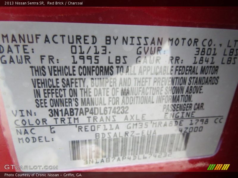 2013 Sentra SR Red Brick Color Code NAC