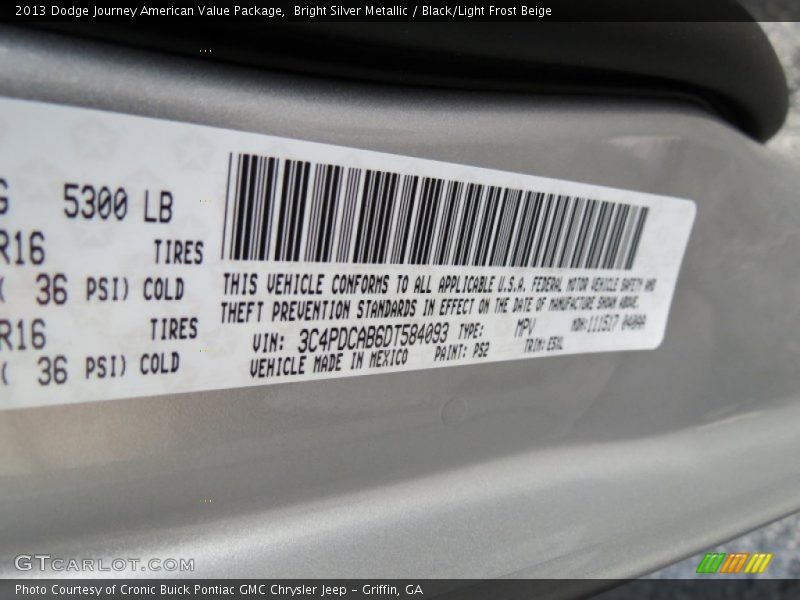 Bright Silver Metallic / Black/Light Frost Beige 2013 Dodge Journey American Value Package