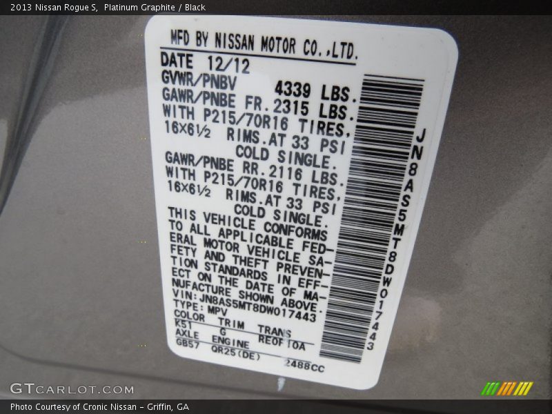 Platinum Graphite / Black 2013 Nissan Rogue S