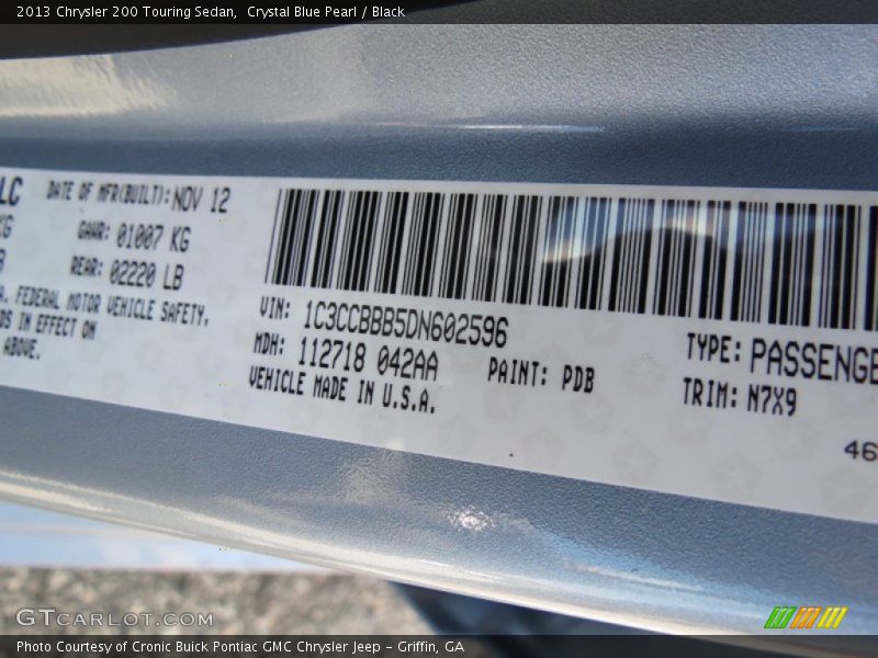 Crystal Blue Pearl / Black 2013 Chrysler 200 Touring Sedan