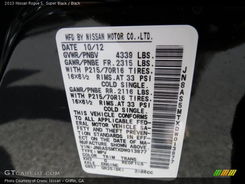 Super Black / Black 2013 Nissan Rogue S