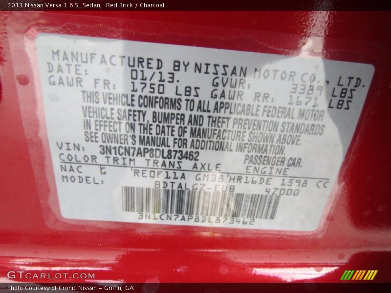 Red Brick / Charcoal 2013 Nissan Versa 1.6 SL Sedan