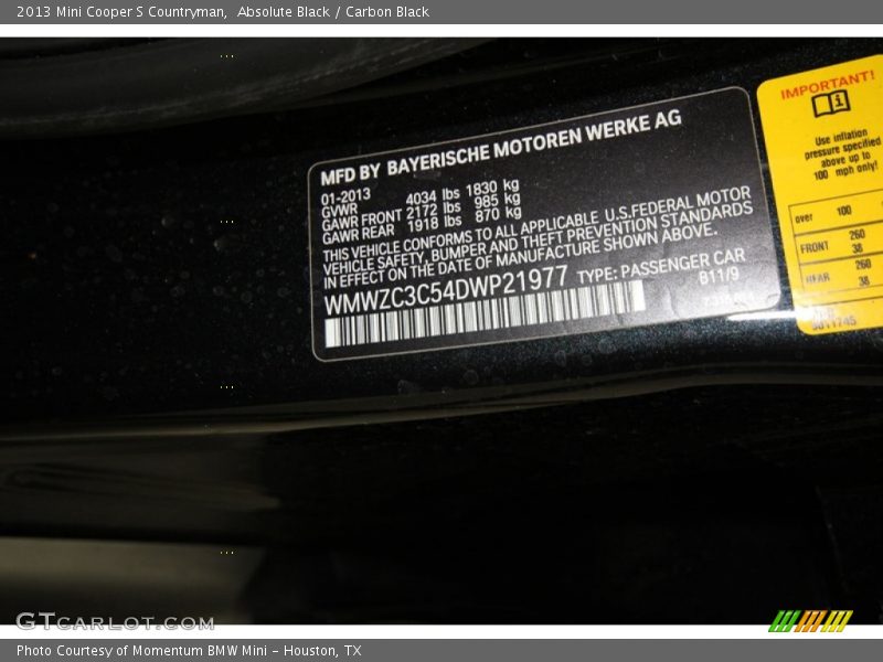 Absolute Black / Carbon Black 2013 Mini Cooper S Countryman