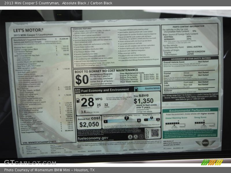 Absolute Black / Carbon Black 2013 Mini Cooper S Countryman
