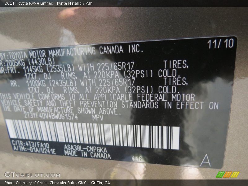 Pyrite Metallic / Ash 2011 Toyota RAV4 Limited