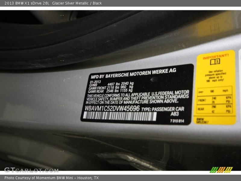 Glacier Silver Metallic / Black 2013 BMW X1 sDrive 28i