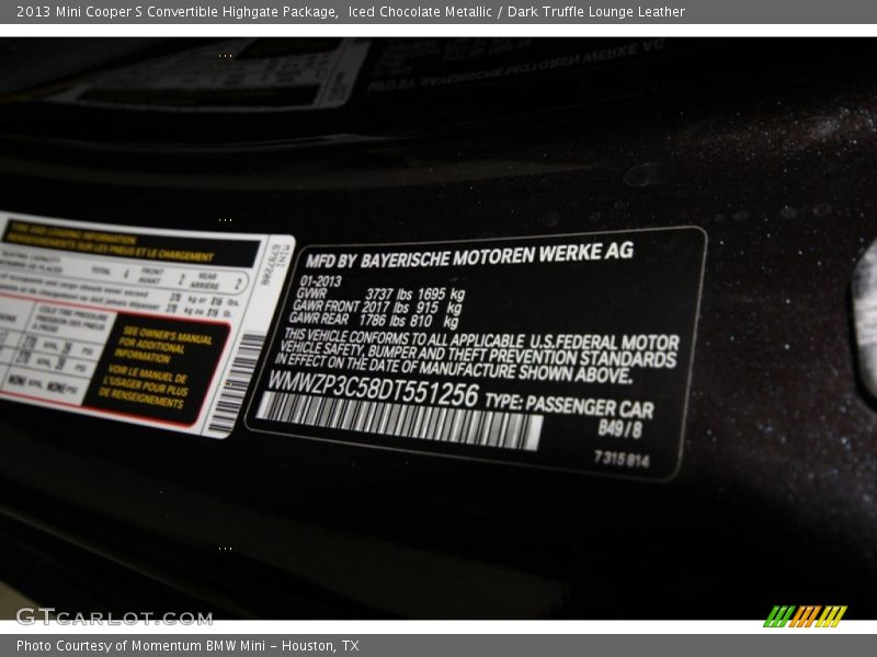 Iced Chocolate Metallic / Dark Truffle Lounge Leather 2013 Mini Cooper S Convertible Highgate Package