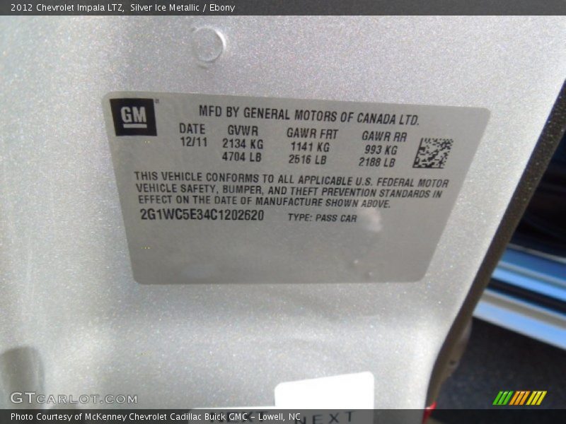 Silver Ice Metallic / Ebony 2012 Chevrolet Impala LTZ