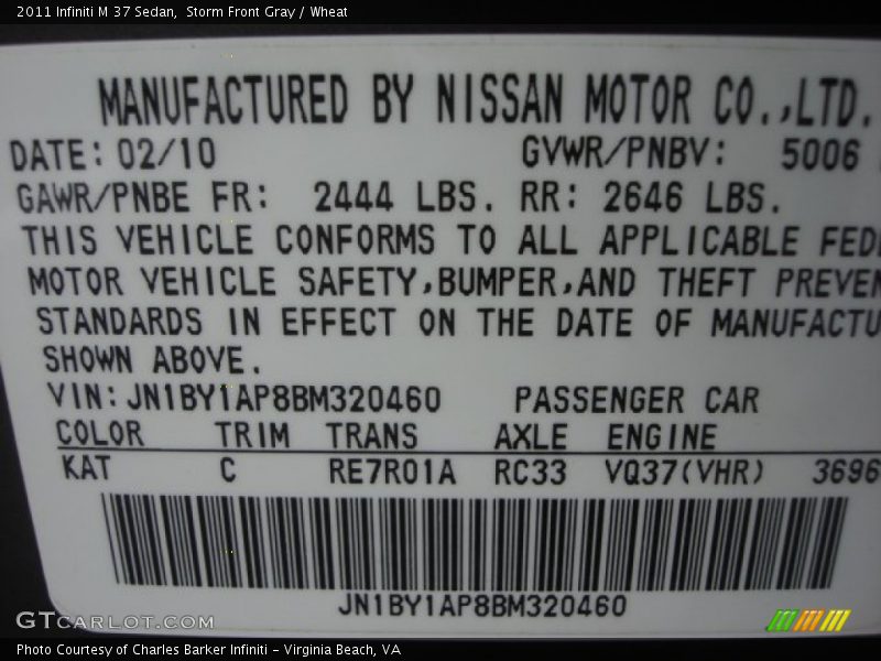 Storm Front Gray / Wheat 2011 Infiniti M 37 Sedan
