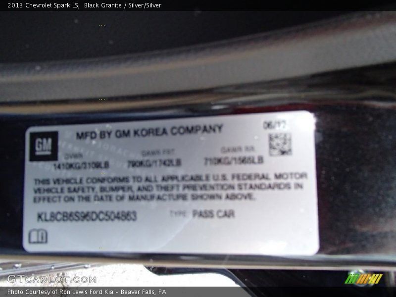 Black Granite / Silver/Silver 2013 Chevrolet Spark LS