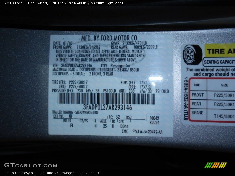 Brilliant Silver Metallic / Medium Light Stone 2010 Ford Fusion Hybrid