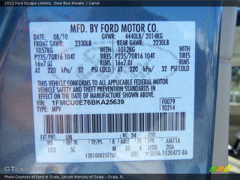 Steel Blue Metallic / Camel 2011 Ford Escape Limited