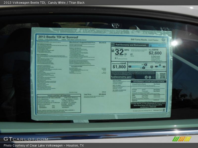  2013 Beetle TDI Window Sticker