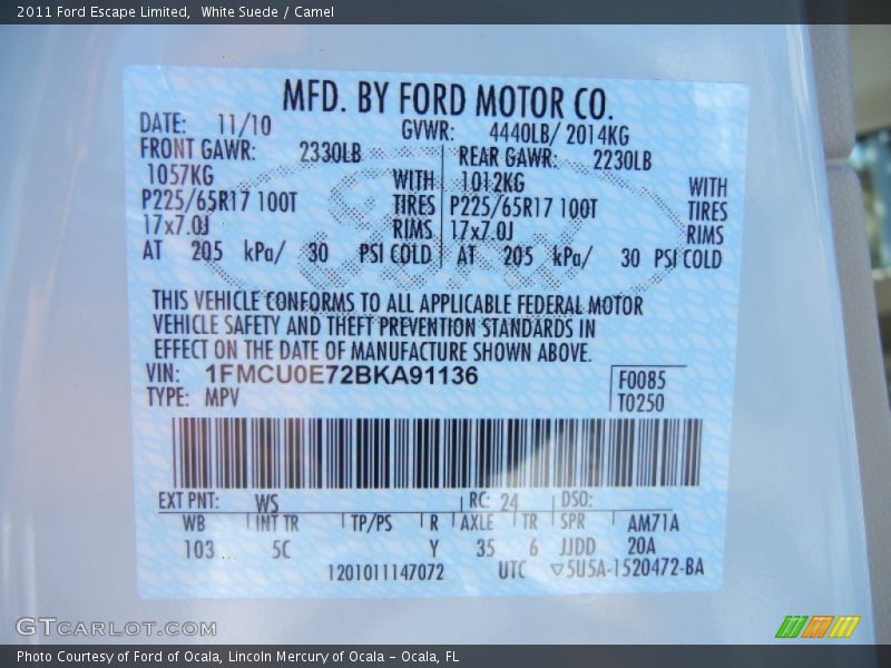 White Suede / Camel 2011 Ford Escape Limited