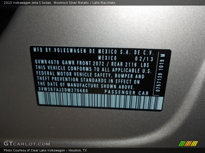 Moonrock Silver Metallic / Latte Macchiato 2013 Volkswagen Jetta S Sedan