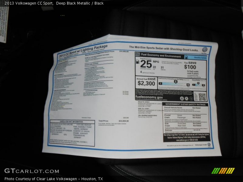 Deep Black Metallic / Black 2013 Volkswagen CC Sport