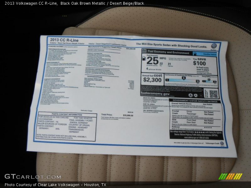  2013 CC R-Line Window Sticker