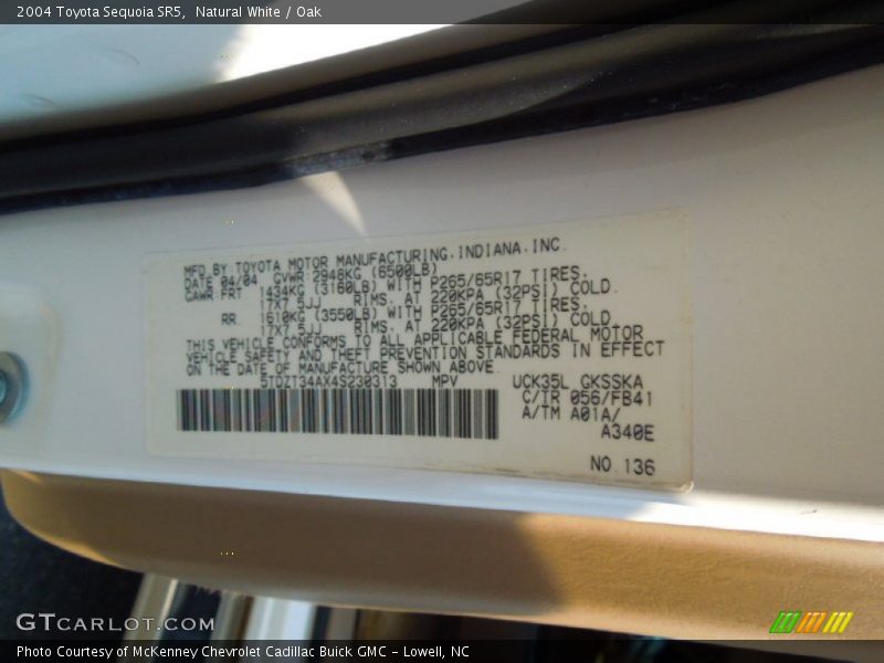 2004 Sequoia SR5 Natural White Color Code 056