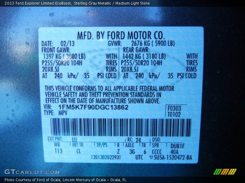 Sterling Gray Metallic / Medium Light Stone 2013 Ford Explorer Limited EcoBoost