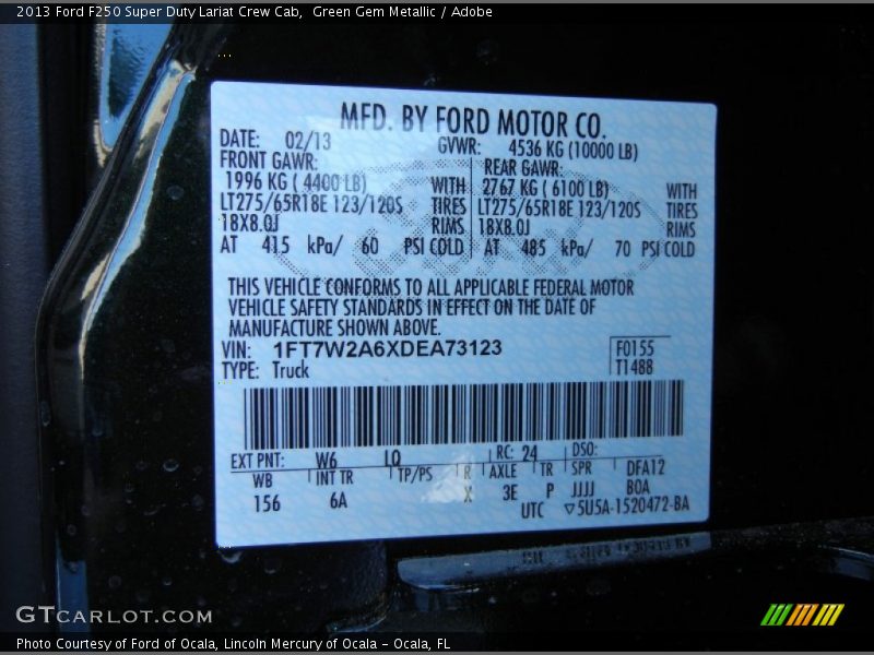 Green Gem Metallic / Adobe 2013 Ford F250 Super Duty Lariat Crew Cab