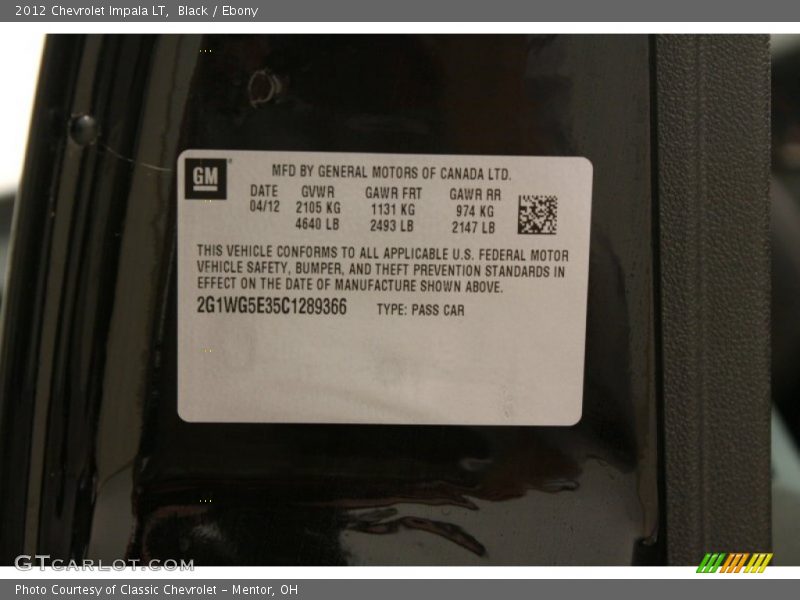 Black / Ebony 2012 Chevrolet Impala LT