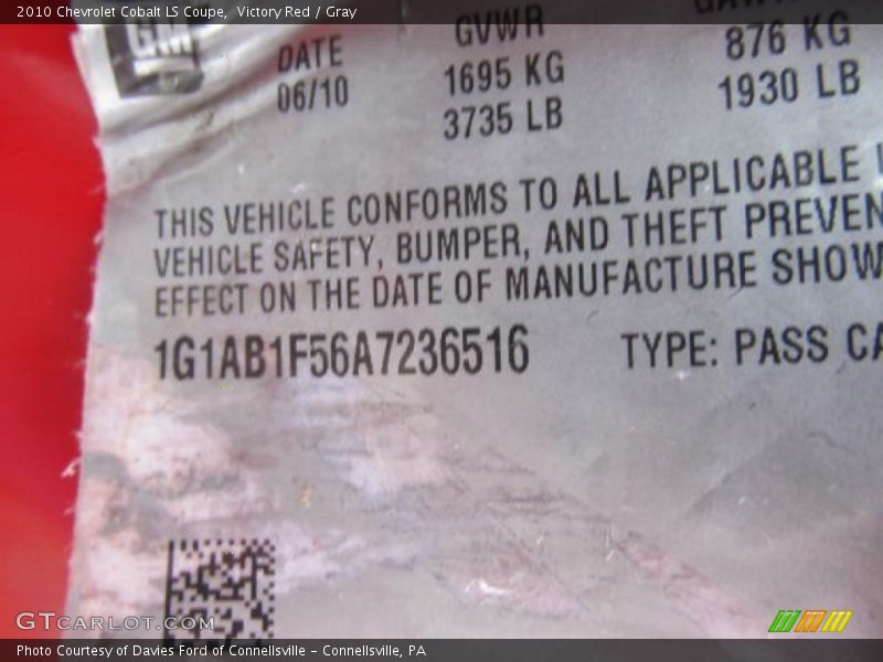 Victory Red / Gray 2010 Chevrolet Cobalt LS Coupe