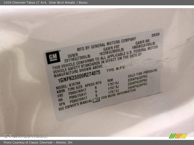 Silver Birch Metallic / Ebony 2009 Chevrolet Tahoe LT 4x4