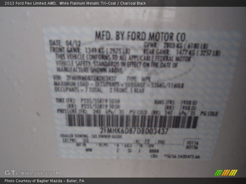 White Platinum Metallic Tri-Coat / Charcoal Black 2013 Ford Flex Limited AWD