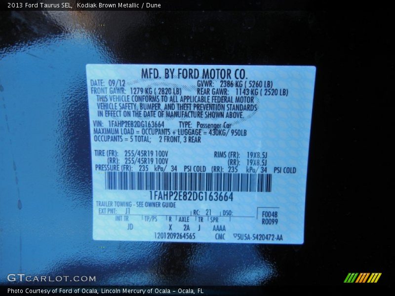 Kodiak Brown Metallic / Dune 2013 Ford Taurus SEL