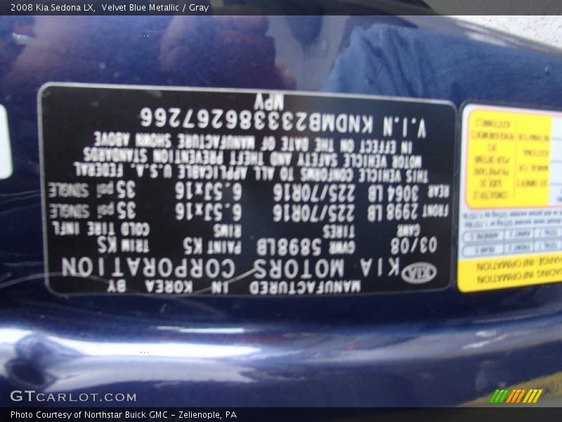 Velvet Blue Metallic / Gray 2008 Kia Sedona LX