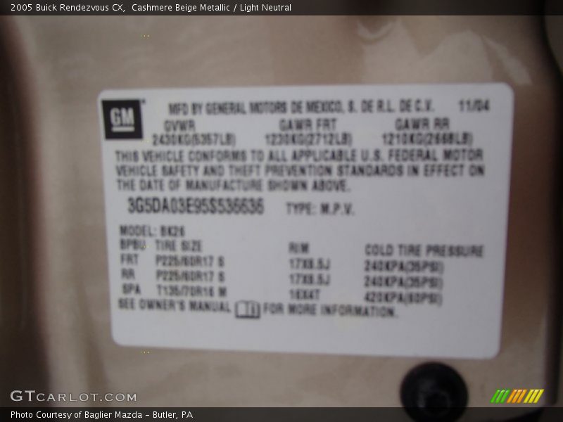 Cashmere Beige Metallic / Light Neutral 2005 Buick Rendezvous CX