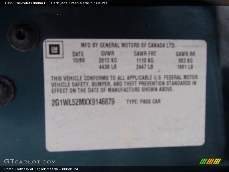 Dark Jade Green Metallic / Neutral 1999 Chevrolet Lumina LS