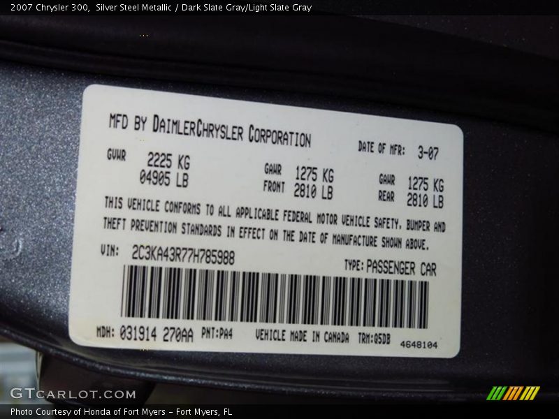 Silver Steel Metallic / Dark Slate Gray/Light Slate Gray 2007 Chrysler 300