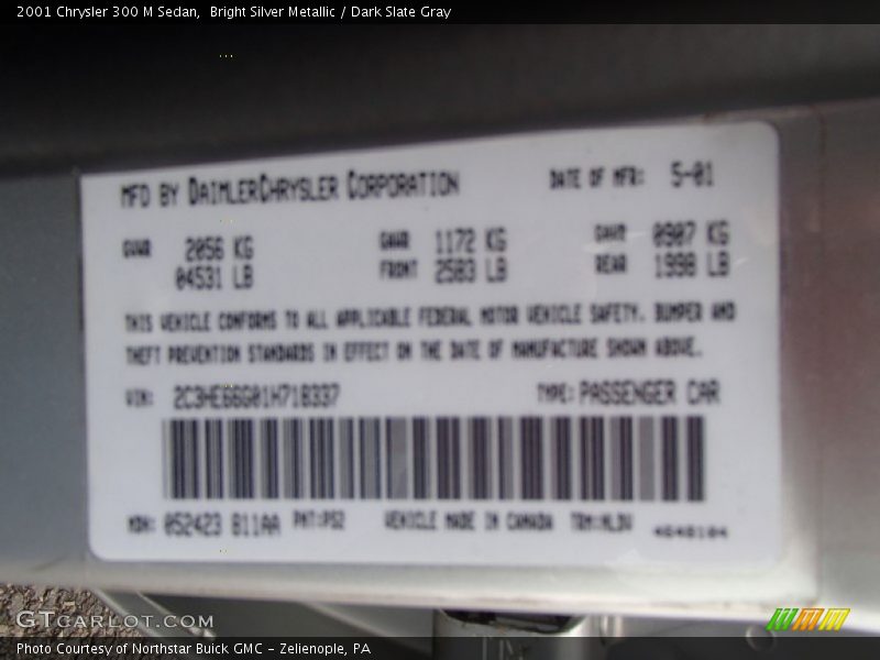 Bright Silver Metallic / Dark Slate Gray 2001 Chrysler 300 M Sedan