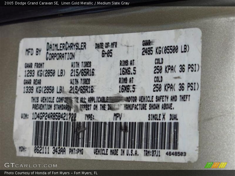 Linen Gold Metallic / Medium Slate Gray 2005 Dodge Grand Caravan SE