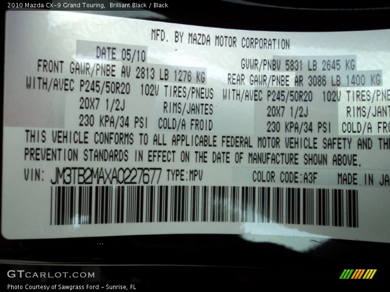 Brilliant Black / Black 2010 Mazda CX-9 Grand Touring